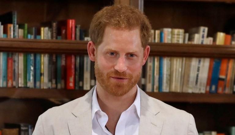 Britain's Prince Harry delivers a speech.