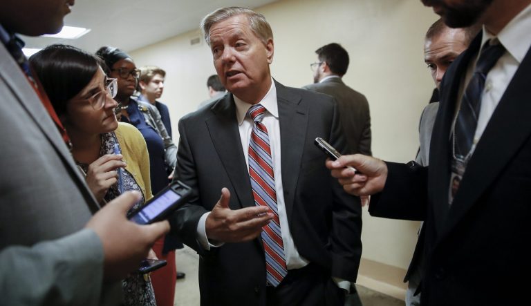 Senate Judiciary Committee Chairman Lindsey Graham, R-S.C., talks to reporters at the Capitol in Washington, Wednesday, July 31, 2019. 