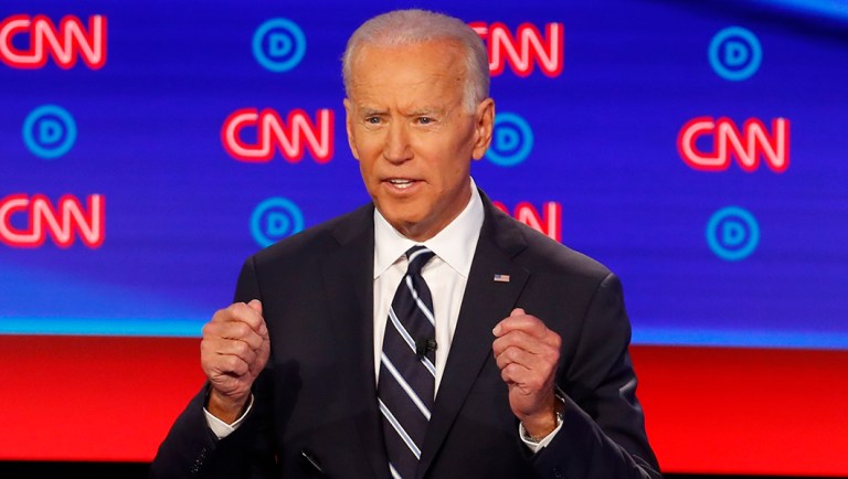 Former Vice President Joe Biden participates in the second of two Democratic presidential primary debates hosted by CNN Wednesday, July 31, 2019, in the Fox Theatre in Detroit. 