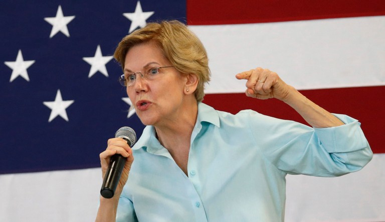 Democratic presidential candidate Sen. Elizabeth Warren, D-Massachusetts, speaks at an event.
