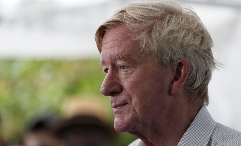 Republican presidential candidate and former Massachusetts Gov. Bill Weld speaks to reporters during a visit to the Iowa State Fair, Sunday, Aug. 11, 2019, in Des Moines, Iowa. 