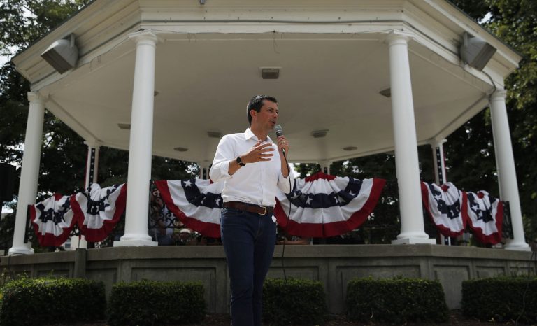 Democratic presidential candidate South Bend Mayor Pete Buttigieg speaks at a campaign event, Thursday, Aug. 15, 2019, in Fairfield, Iowa. 