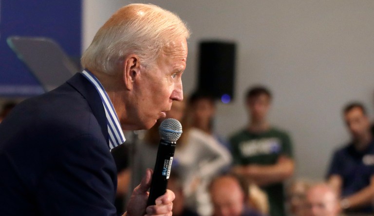 Democratic presidential candidate former Vice President Joe Biden speaks during a campaign event.