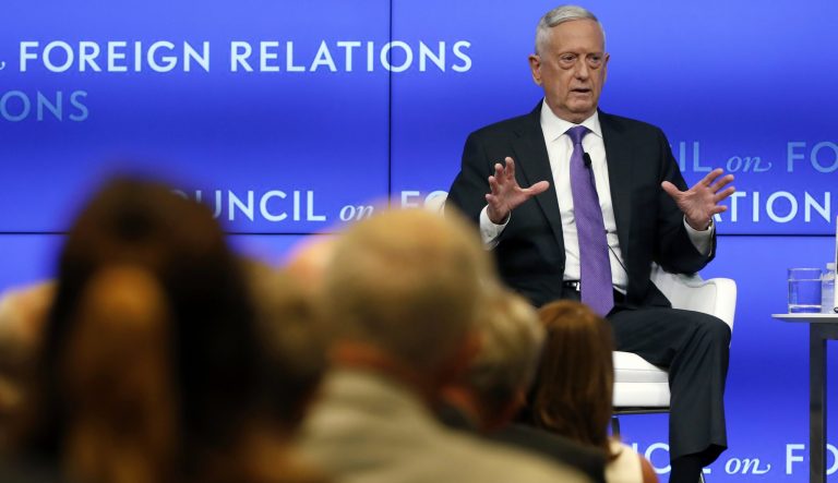 Former U.S. Secretary of Defense Jim Mattis speaks at the Council on Foreign Relations, in New York, Tuesday, Sept. 3, 2019. 
