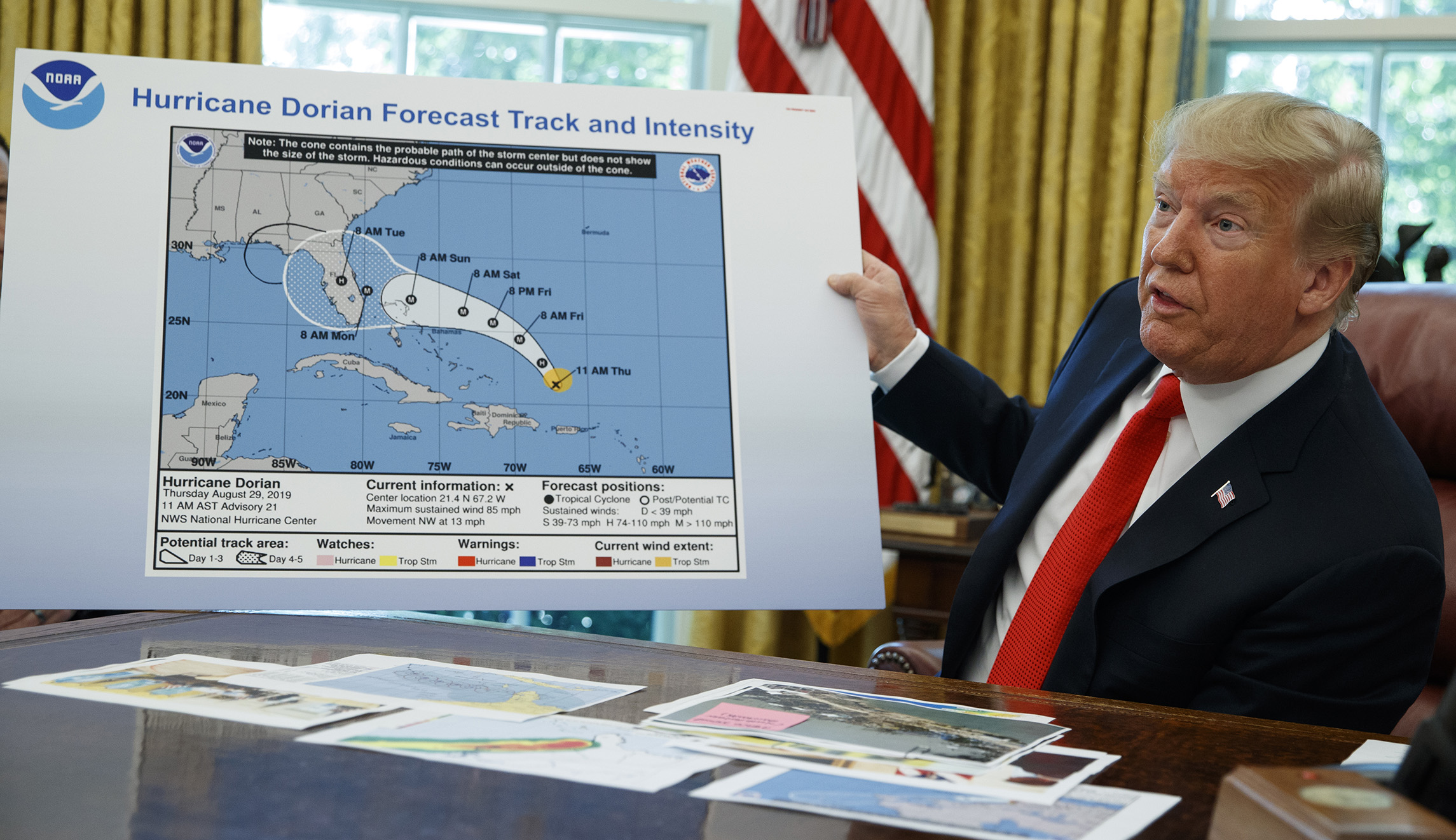 Trump presents doctored NHC graphic showing Alabama could get hit by Hurricane Dorian