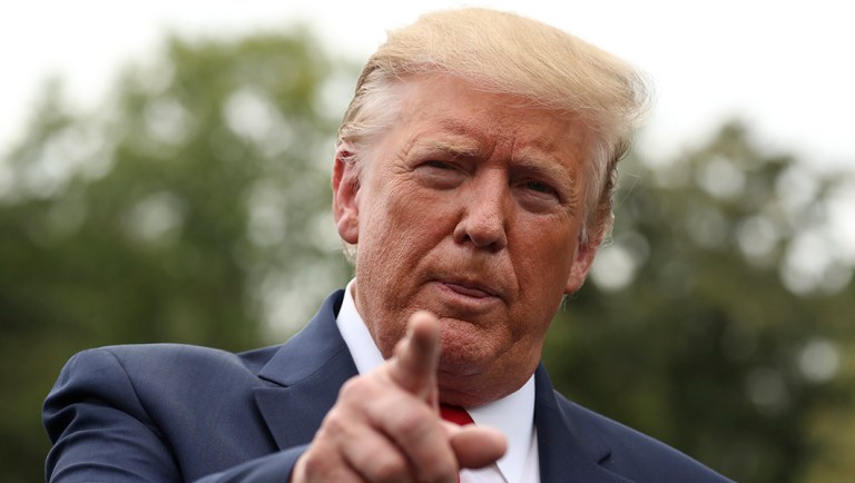 President Trump speaks to members of the media.