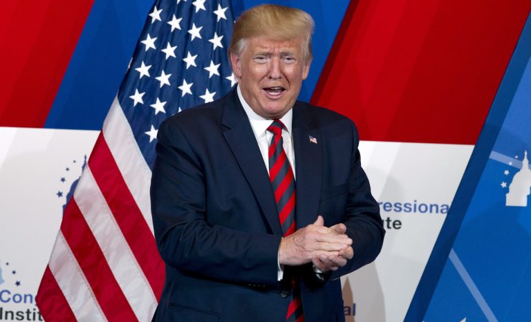 President Trump speaks at the 2019 House Republican Conference Member Retreat Dinner in Baltimore, Thursday, Sept. 12, 2019. 