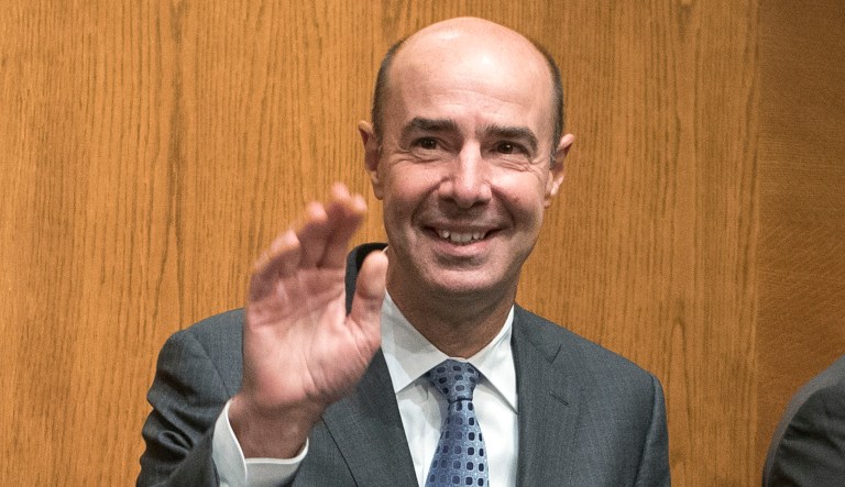Secretary of Labor nominee Eugene Scalia smiles as he arrives at the Senate Committee on Health, Education Labor and Pensions' hearing to testify on his nomination in Washington.