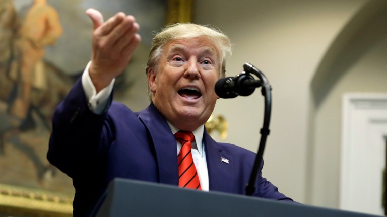 President Trump answers questions from reporters during an event on "transparency in Federal guidance and enforcement" in the Roosevelt Room of the White House, Wednesday, Oct. 9, 2019, in Washington. 