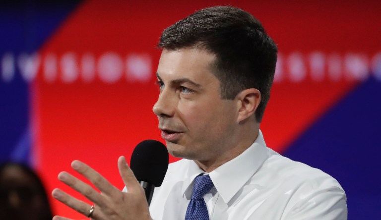 South Bend, Ind., MayorÂ Pete Buttigieg speaks during a presidential forum at the California Democratic Party's convention Saturday, Nov. 16, 2019, in Long Beach, Calif.
