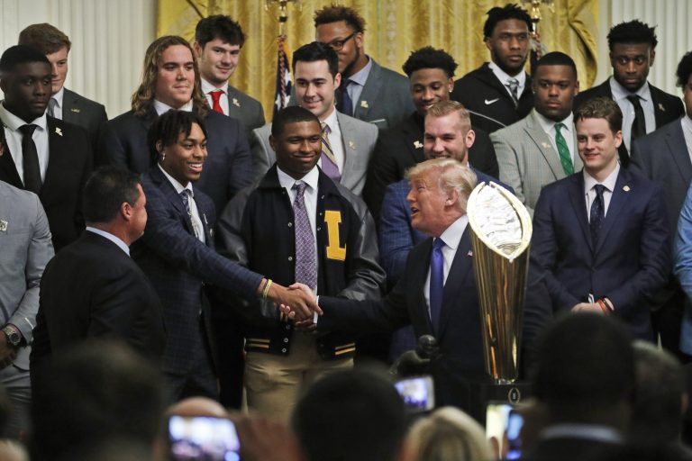 Trump shares video of LSU football players dancing at White House