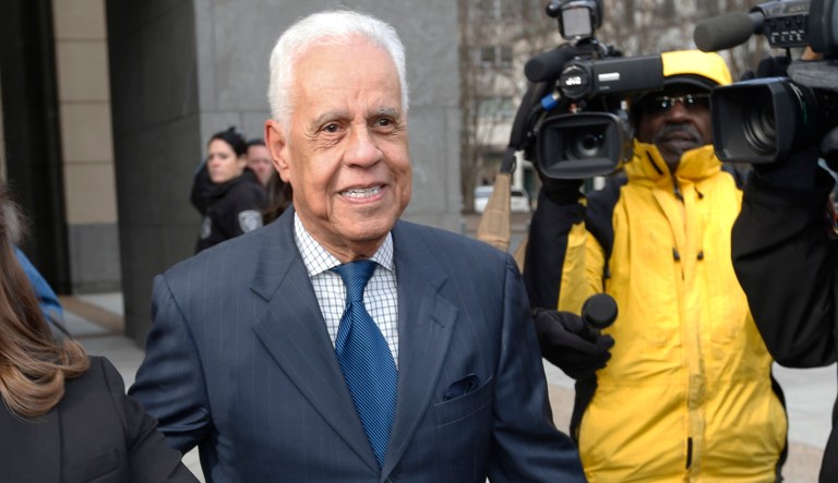 Former Virginia Gov. L. Douglas Wilder, right, leaves federal court after testifying in the sentencing hearing for former Gov. Bob McDonnell in Richmond, Va., Tuesday, Jan. 6, 2015.  McDonnell was sentenced to two years prison  and two years probation in his corruption case.