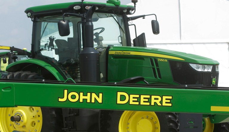 John Deere equipment is on display.