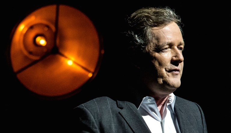 British journalist Piers Morgan speaks to an audience.