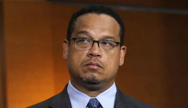 Rep. Keith Ellison, D-Minn., appears at a press conference.