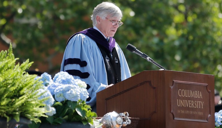 Columbia University president Lee Bollinger speaks during a graduation ceremony in New York, Wednesday, May 17, 2017.