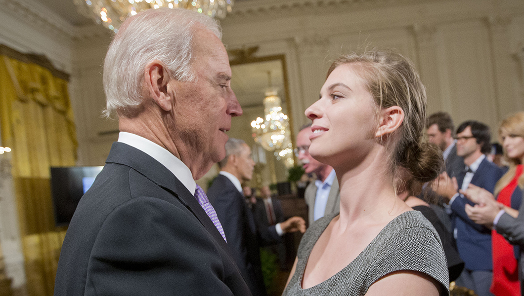 ‘Sorry not sorry’ video and jokes prompt woman to speak out about Biden’s touching