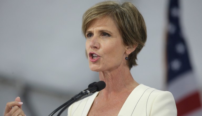 Former U.S. Deputy Attorney General Sally Yates delivers an address at Harvard Law School Class Day 2017, Wednesday, May 24, 2017, at Harvard University, in Cambridge, Mass.