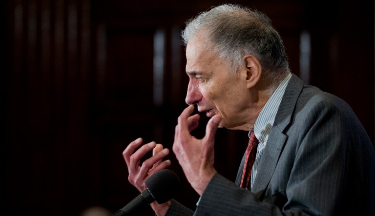 Consumer advocate Ralph Nader speaks at the National Press Club, in Washington, Thursday, Sept. 4, 2014. 