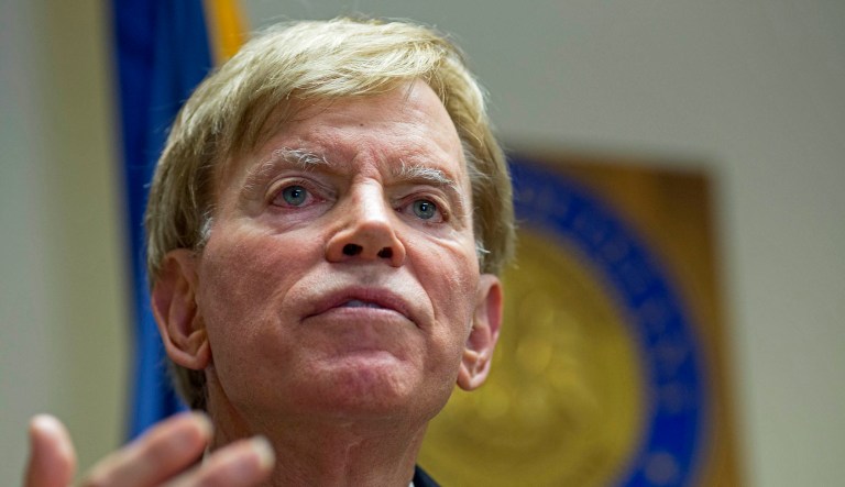 Former Ku Klux Klan leader David Duke talks to the media.