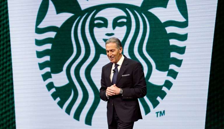 Starbucks CEO Howard Schultz speaks at the Starbucks annual shareholders meeting Wednesday, March 22, 2017, in Seattle. 