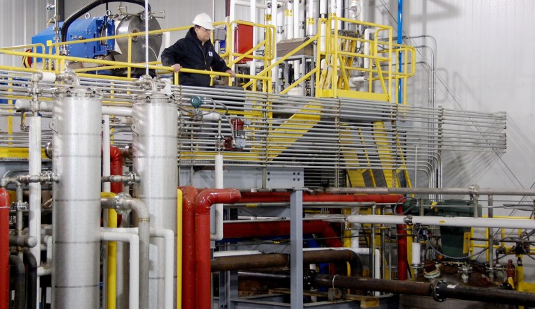 This shows equipment inside a pilot plant in Scotland, South Dakota, that turns corn cobs into cellulosic ethanol, a precursor to a commercial-scale biorefinery planned for Emmetsburg, Iowa.