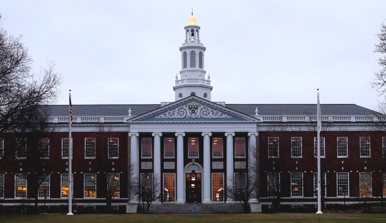 The Baker Library at the Harvard Business School on the campus of Harvard University in Cambridge, Mass., is shown.