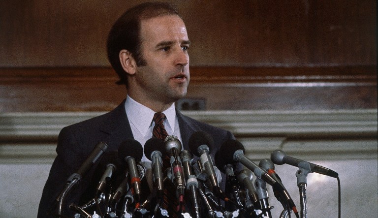 Sen. Joseph Biden, (D-Del.),speaks, March 30, 1983.
