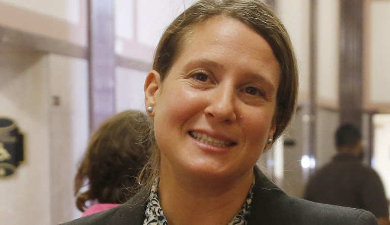 Autumn Katz, an attorney with the Center for Reproductive Rights, speaks with supporters after an Oklahoma anti-abortion law that restricted the use of abortion-inducing drugs was struck down by an Oklahoma County judge who ruled it was an unconstitutional special law because it applied only to drugs used to induce abortions and no other medications, in Oklahoma City, Monday, Aug. 10, 2015.