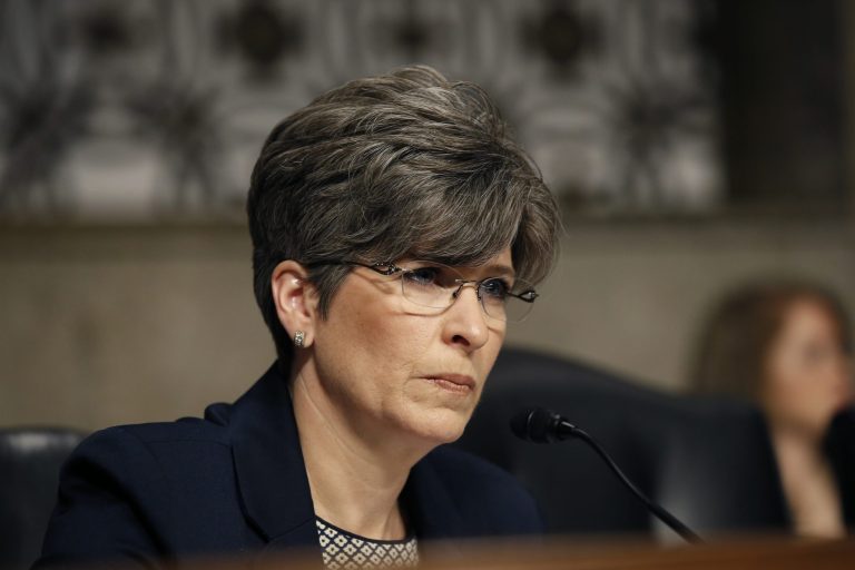 Sen. Joni Ernst, R-Iowa, sits during a hearing on Capitol Hill in Washington, D.C.