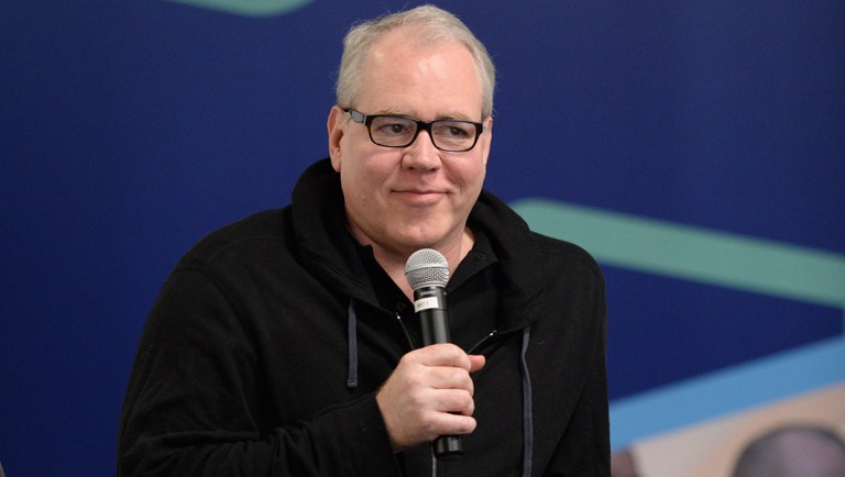 IMAGE DISTRIBUTED FOR FULLSCREEN - Screenwriter Bret Easton Ellis speaking at the Fullscreen Press Breakfast at Fullscreen offices on Monday, April 25, 2016, in New York. 