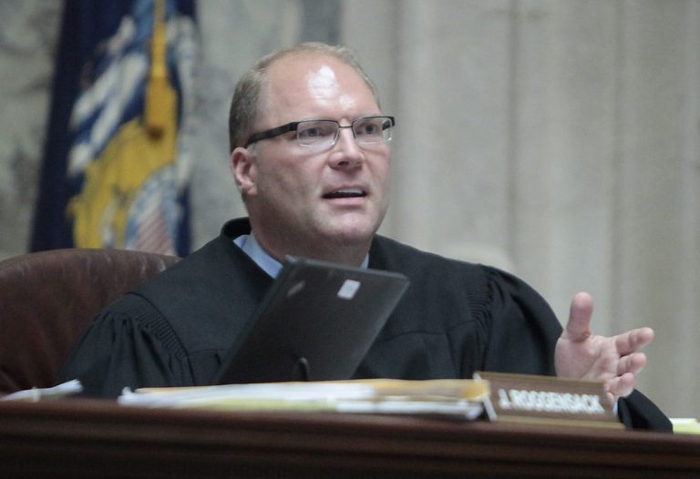 In this June 6, 2011 file photo, Wisconsin Supreme Court Justice Michael J. Gableman speaks during session at the Wisconsin State Capitol in Madison, Wis. 