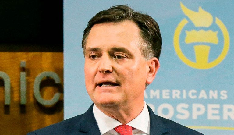 U.S. Senate candidate Luke Messer speaks during the Indiana Republican Senate Primary Debate in Indianapolis.