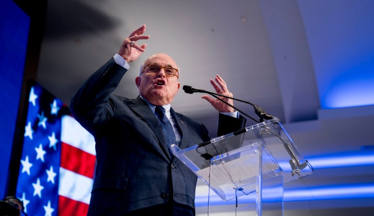 Rudy Giuliani, an attorney for President Trump, speaks at an event in Washington. 