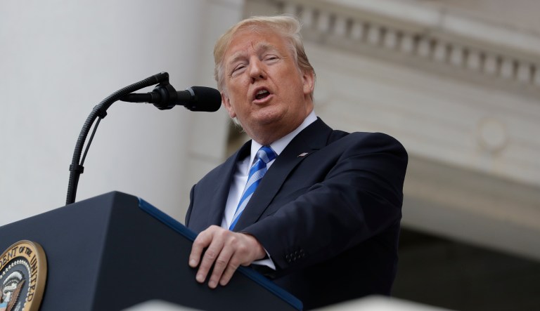 President Trump speaks during a Memorial Day ceremony at Arlington National Cemetery, Monday in Arlington, Va. 