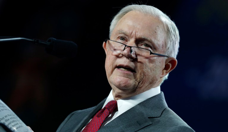 Attorney General Jeff Sessions makes a point during his speech at the Western Conservative Summit, Friday, June 8, 2018, in Denver. 
