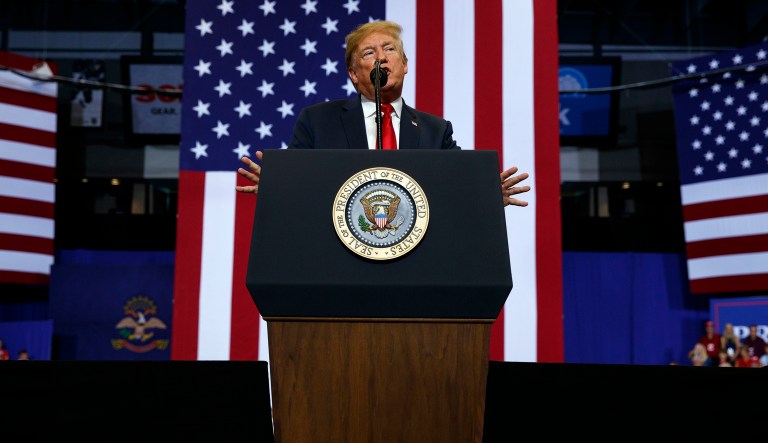 President Trump speaks during a campaign rally on June 27, 2018, in Fargo, N.D.