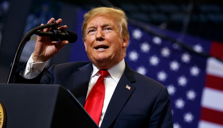 President Trump speaks during a campaign rally on June 27, 2018, in Fargo, N.D.