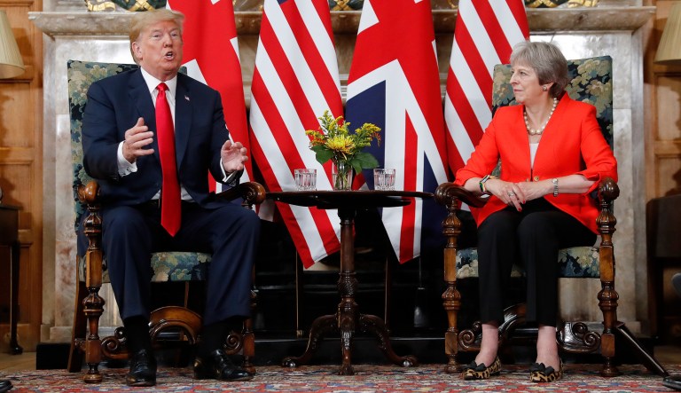 President Trump with British Prime Minister Theresa May during their meeting at Chequers, in England. 
