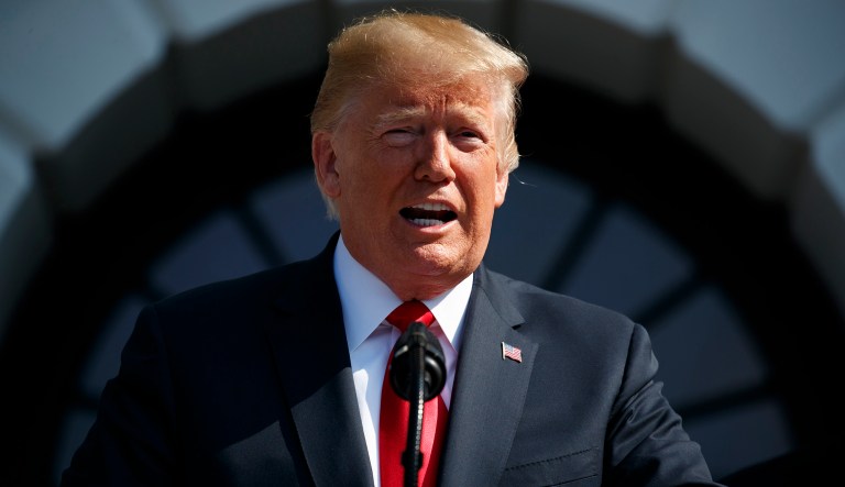 President Trump delivers remarks about the economy on the South Lawn of the White House. 