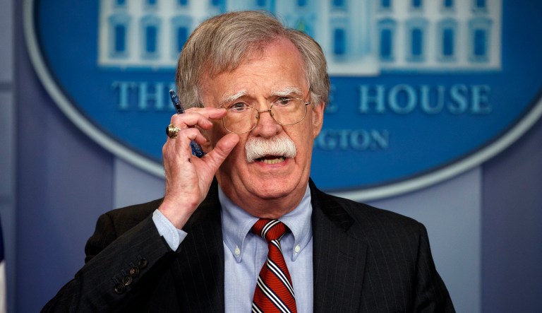 National security adviser John Bolton speaks during the daily press briefing. 