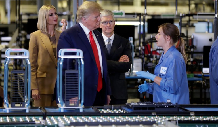 Last November, President Donald Trump and jobs adviser Ivanka Trump toured an Apple manufacturing plant in Austin, Texas, with Apple CEO Tim Cook.