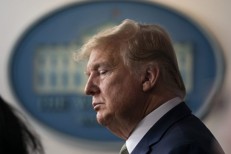 President Donald Trump listens during a press briefing with the coronavirus task force, at the White House, Tuesday.