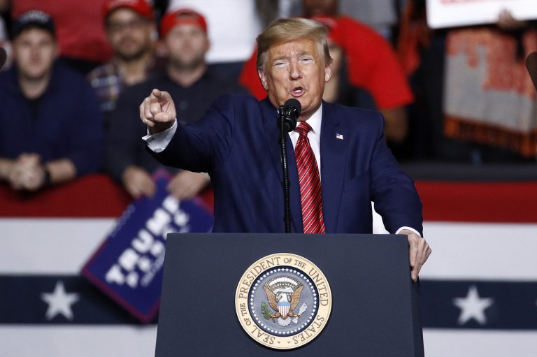 President Donald Trump, shown at a campaign rally, in North Charleston, S.C., is looking to reverse a decline in his political fortunes by returning to the format that has so often energized himself and his base: a raucous, no-holds-barred rally before thousands of ardent supporters Tulsa, Okla., tonight.