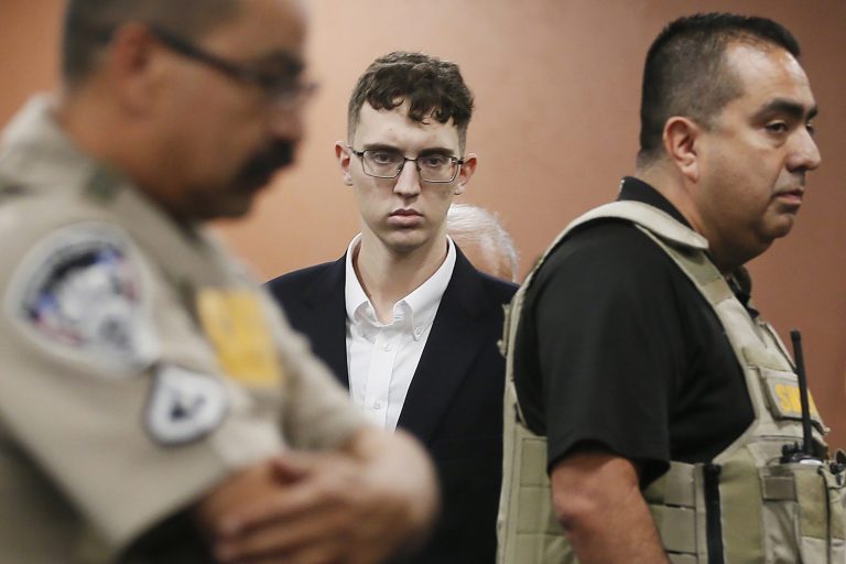 In this Oct. 10, 2019, file photo, El Paso Walmart shooting suspect Patrick Crusius pleads not guilty during his arraignment in El Paso, Texas. Crusius attorneys said in a court filing that he has 