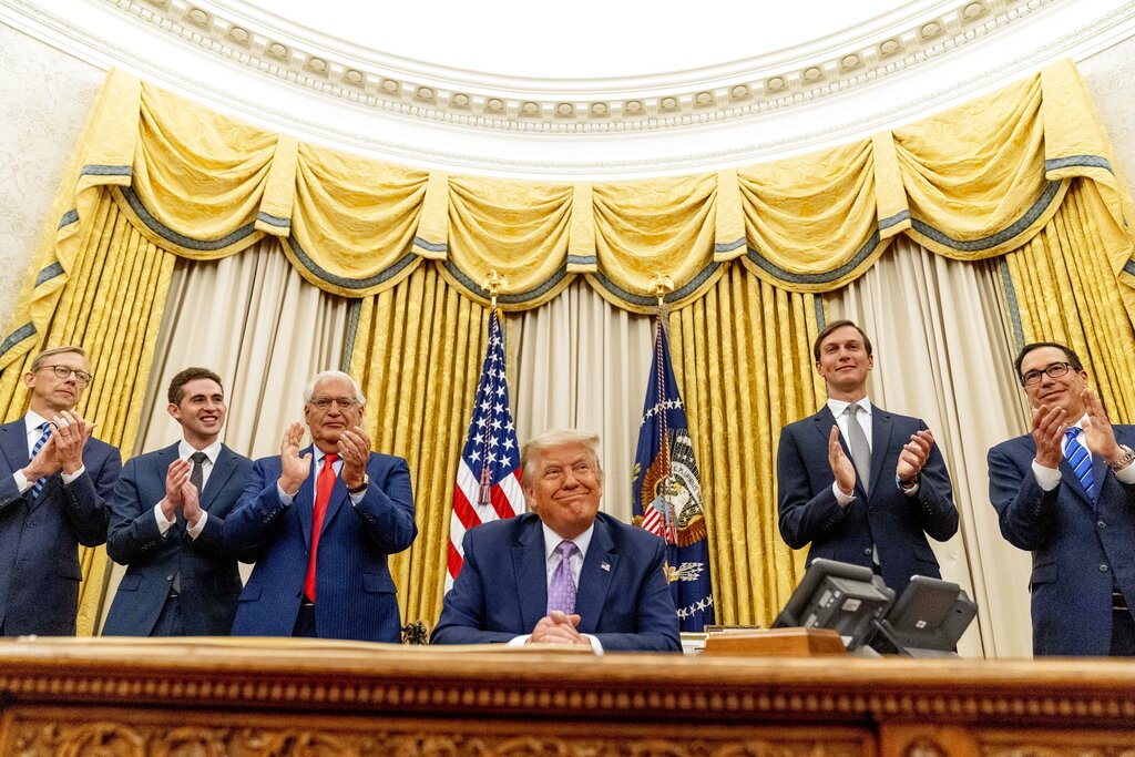 Donald Trump, David Friedman, Avraham Berkowitz, Brian Hook, Jared Kushner, Steven Mnuchin