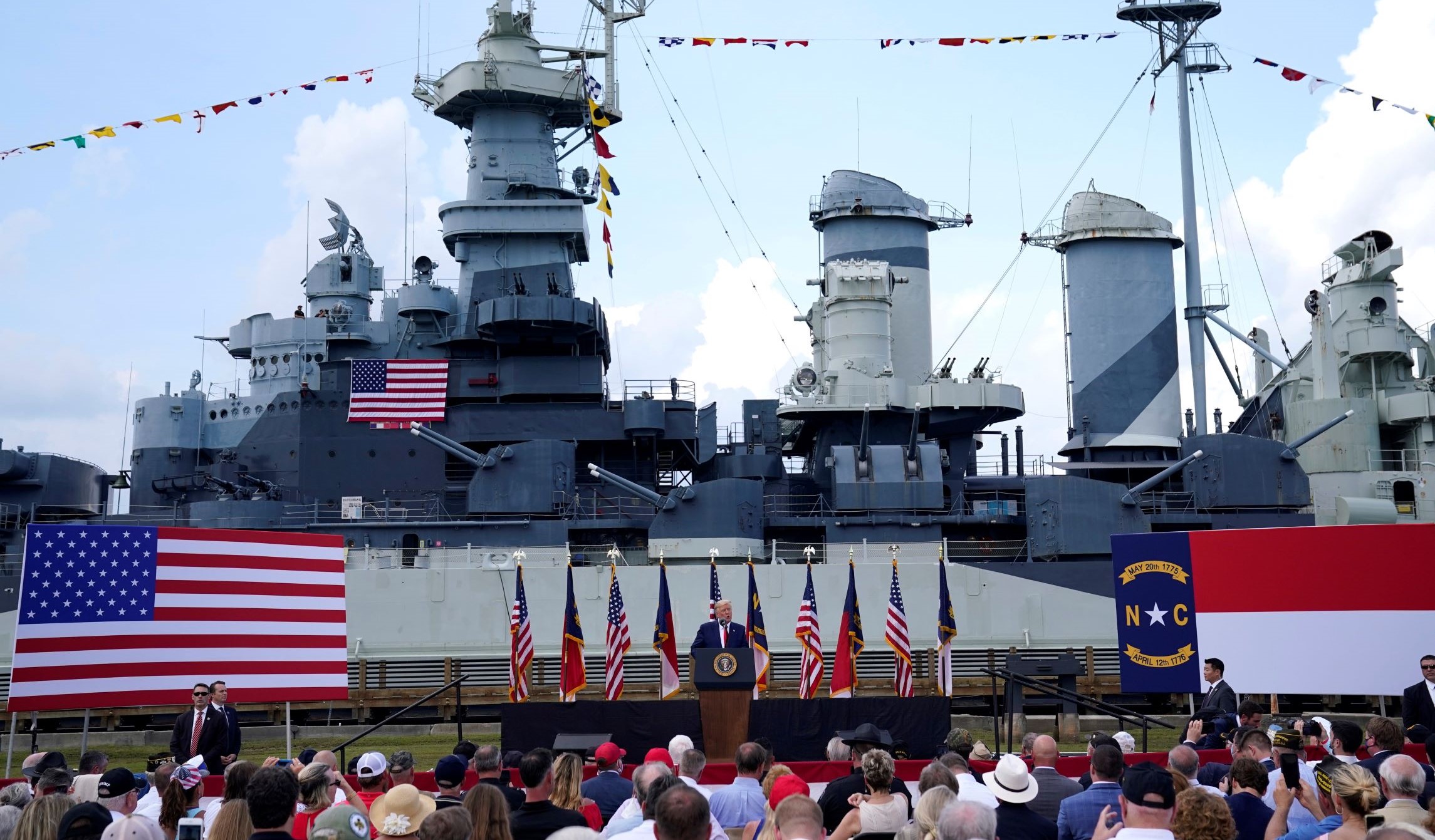 Trump vows not to let mobs trample freedoms as he honors North Carolina WWII effort