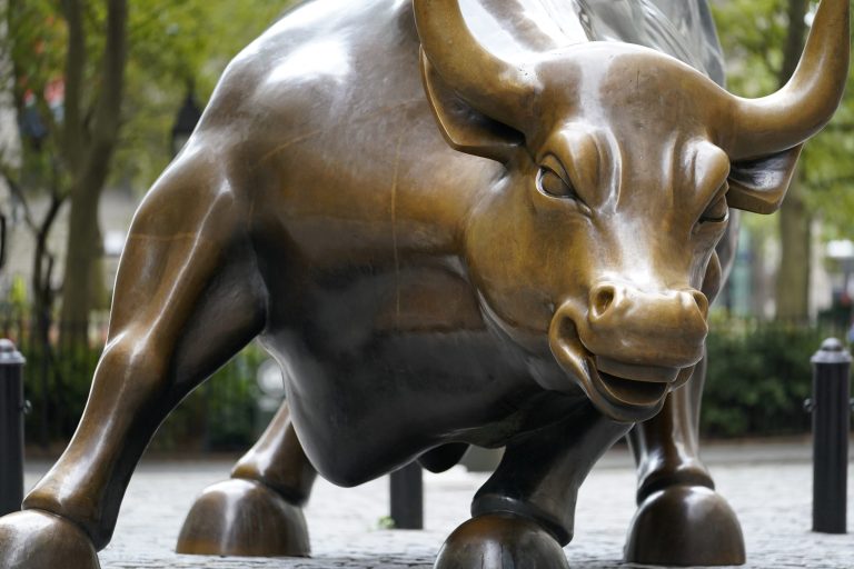 The Charging Bull statue is shown in New York's financial district, Tuesday, Sept. 8, 2020. The Dow Jones today broke its record, recovering everything lost during the virus crisis.