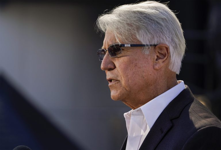 George Gascon speaks at a Los Angeles County Democratic Party news conference.