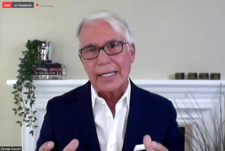 George Gascon talks via Zoom as he accepts his win in the race for Los Angeles County District Attorney.